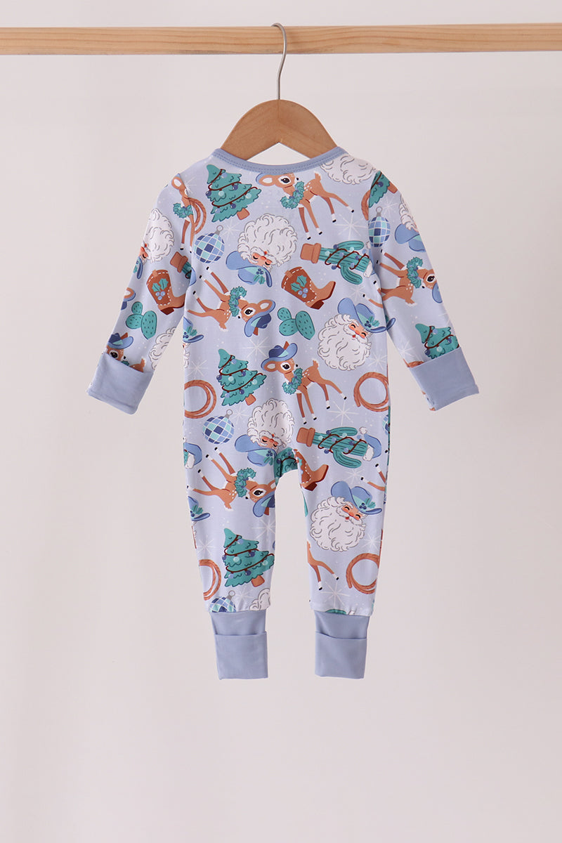 Blue Cowboy Santa Bamboo Romper