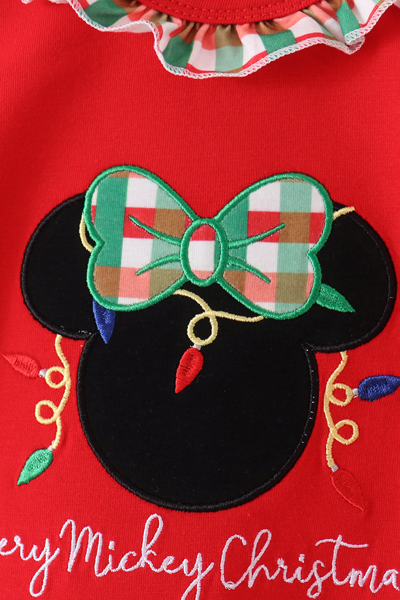 Baby Girl Long Sleeve Red Christmas Character Applique Ruffle Romper
