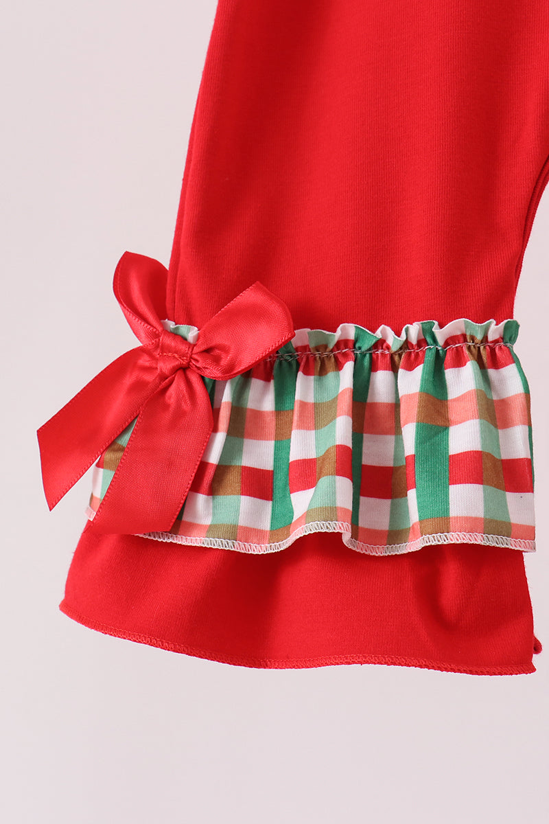 Baby Girl Long Sleeve Red Christmas Character Applique Ruffle Romper