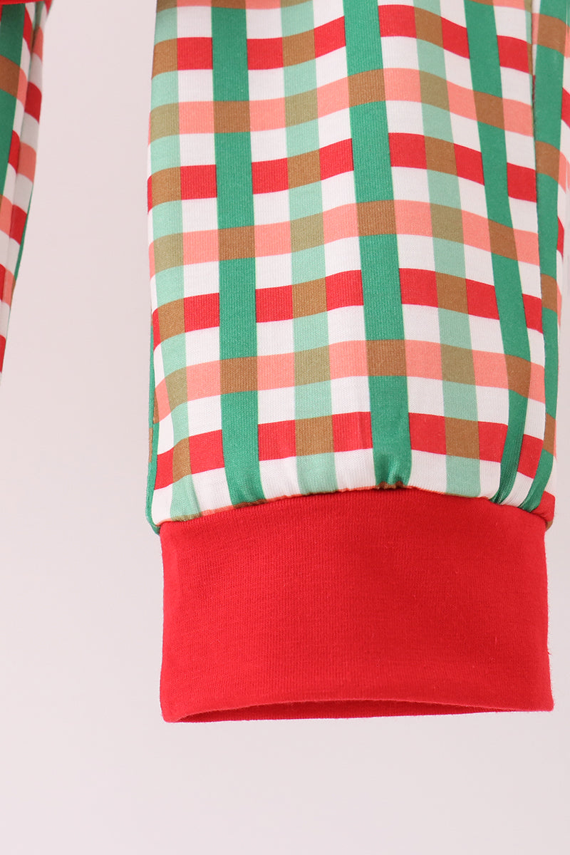 Boys Red Christmas Character Applique Gingham Pants Set