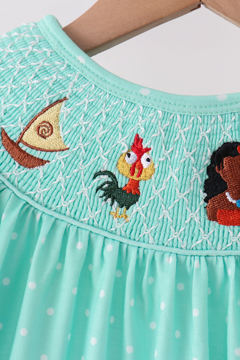 Green Character Moana Smocked Ruffle Pants Set