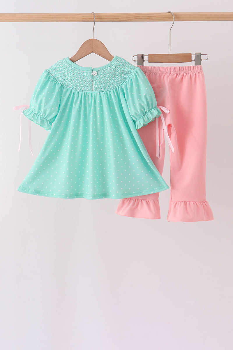 Green Character Moana Smocked Ruffle Pants Set