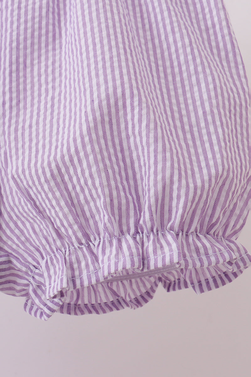Purple Seersucker Butterfly Embroidery Shorts Set