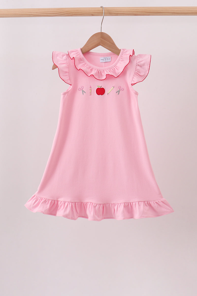 Girls Pink Apple Ruffle Dress