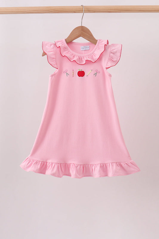 Girls Pink Apple Ruffle Dress