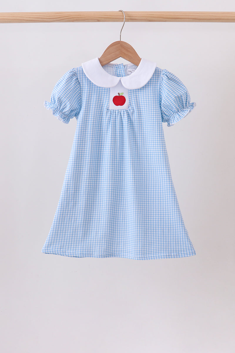 Girls Blue Apple Smocked Dress