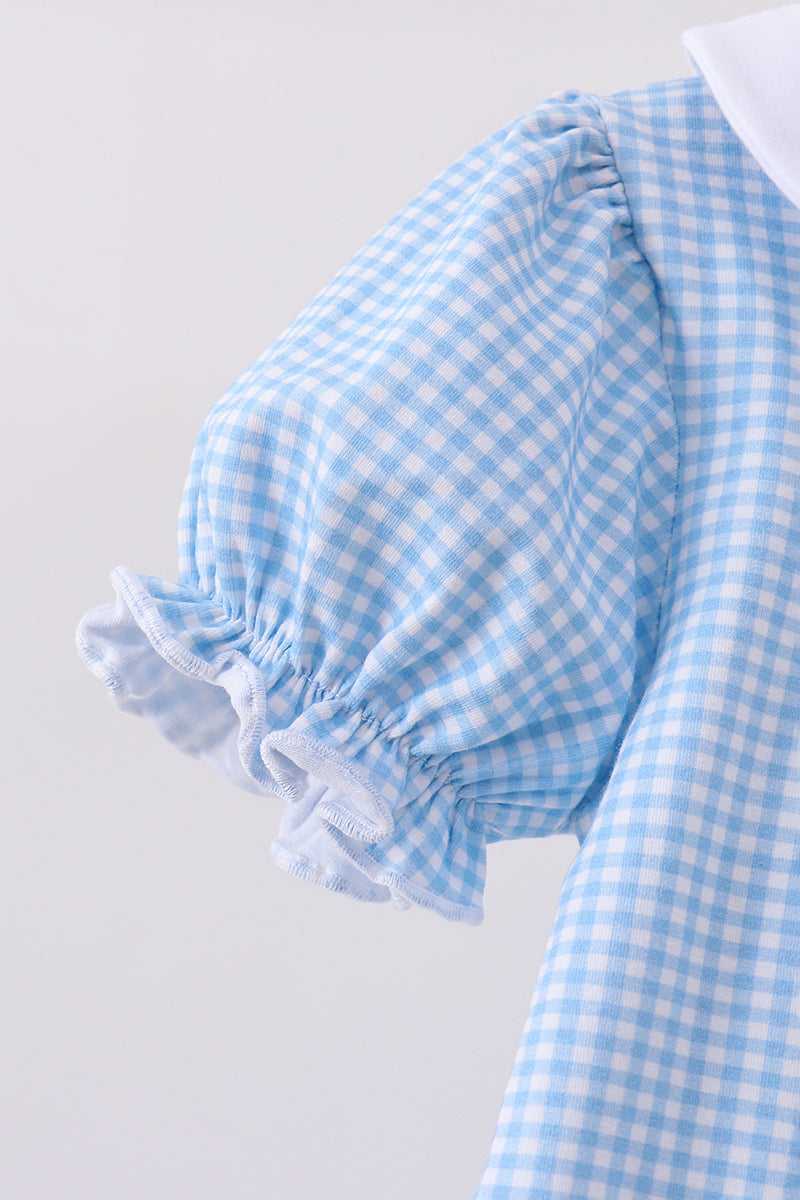 Girls Blue Apple Smocked Dress