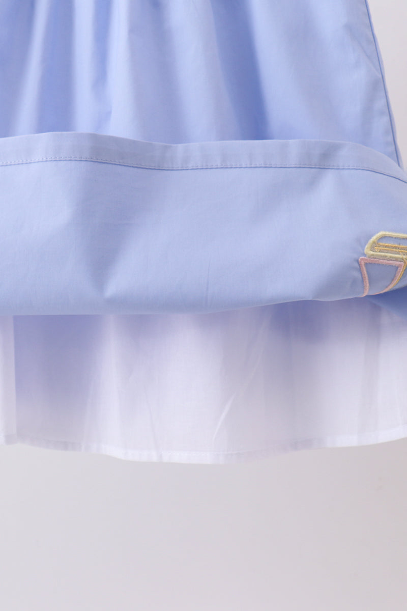 Girls Blue Sailboat Embroidered Dress