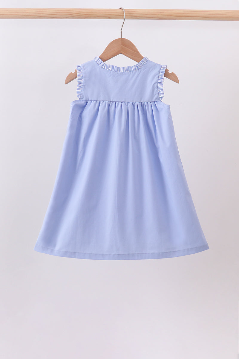 Girls Blue Sailboat Embroidered Dress