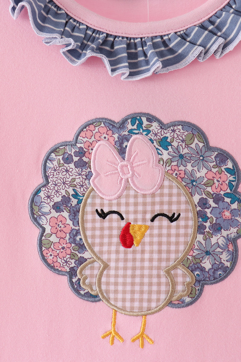 Pink Turkey Applique Ruffle Dress