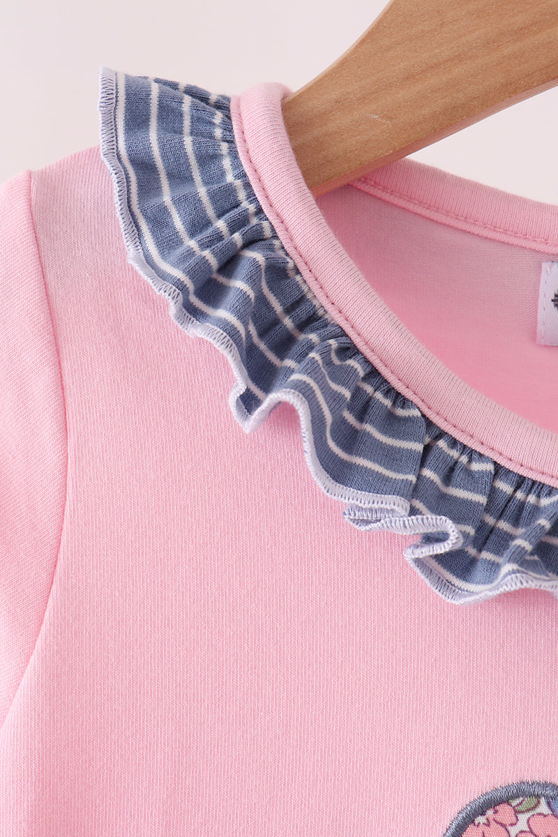 Pink Turkey Applique Ruffle Dress