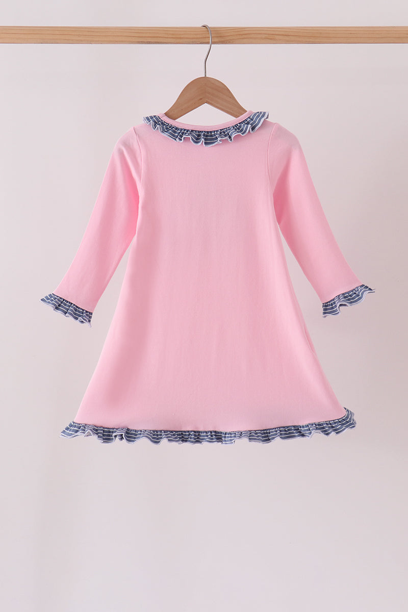 Pink Turkey Applique Ruffle Dress