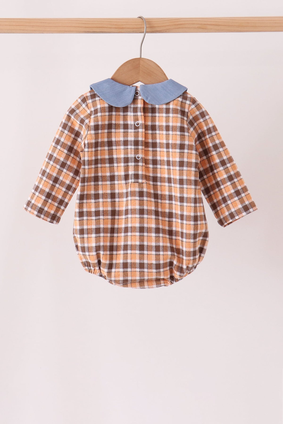 Baby Boy Collared Turkey Embroidery Plaid Bubble