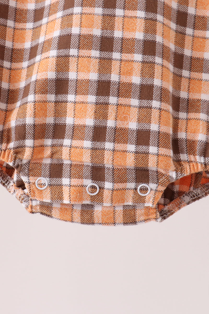 Baby Boy Collared Turkey Embroidery Plaid Bubble