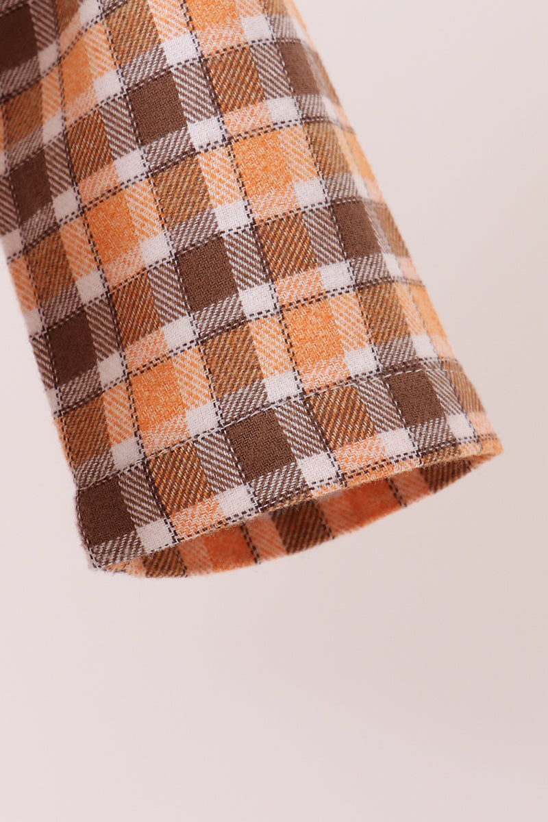 Baby Boy Collared Turkey Embroidery Plaid Bubble