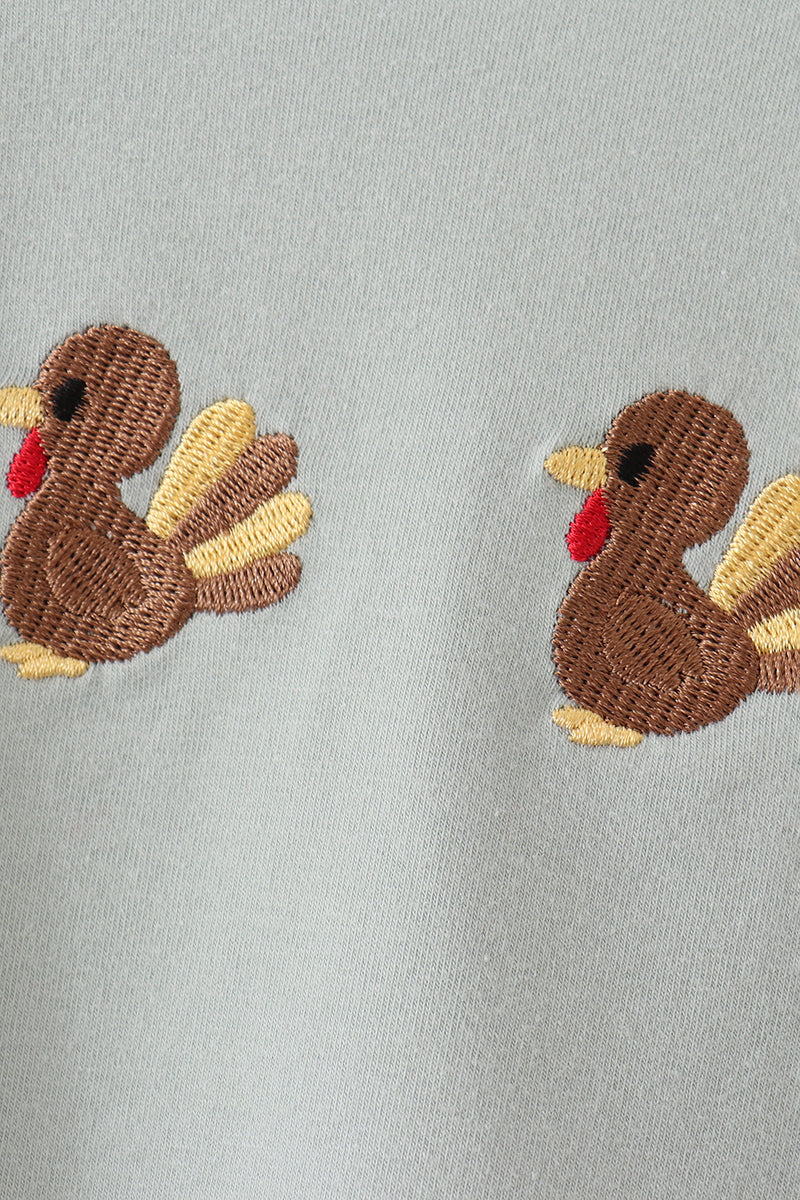 Boys Long Sleeve Green Turkey Embroidery Top