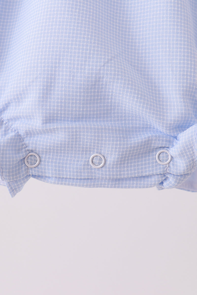 Blue Turkey Embroidery Checkered Collared Ruffle Bubble