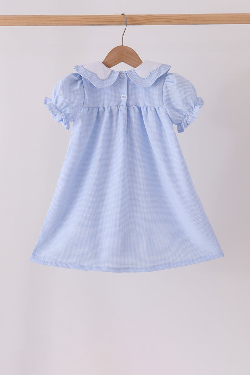 Blue Turkey Embroidered Checkered Dress