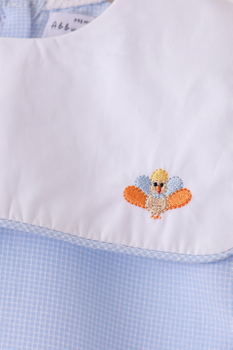 Boys Blue Turkey Embroidery Shorts Set