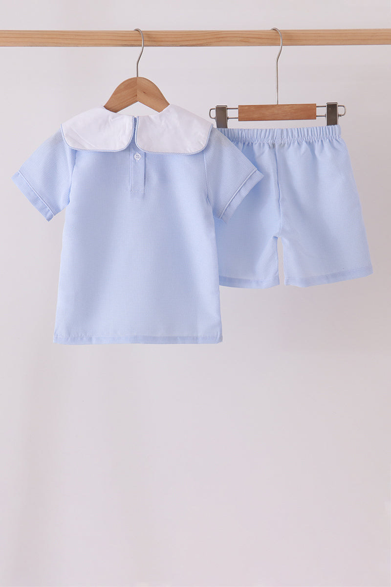 Boys Blue Turkey Embroidery Shorts Set