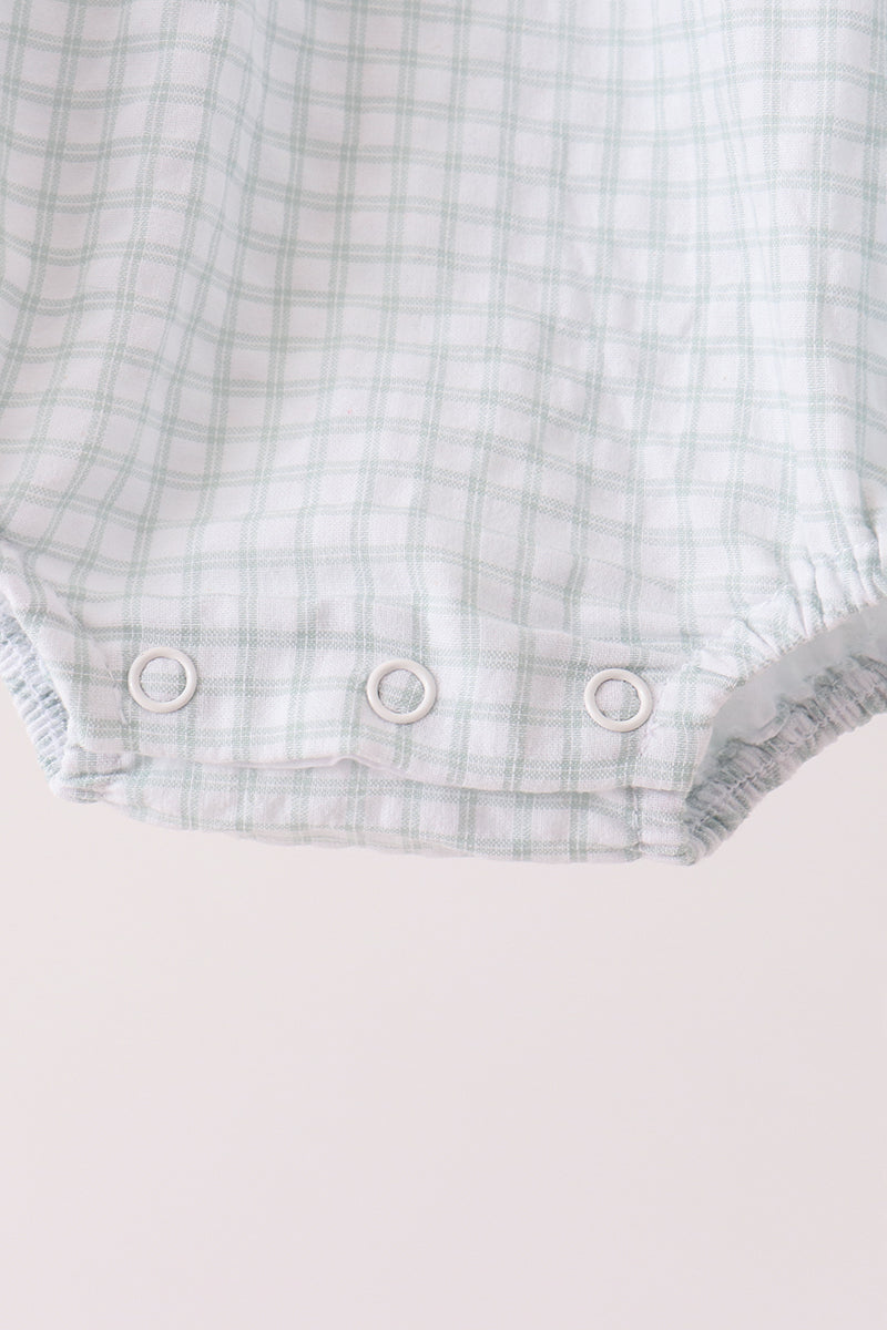 Baby Boy Green Plaid Turkey Embroidery Bubble