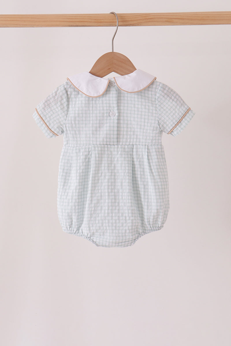 Baby Boy Green Plaid Turkey Embroidery Bubble