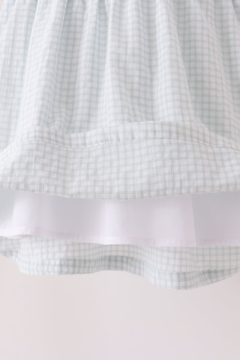 Girls Green Plaid Turkey Embroidery Ruffle Dress