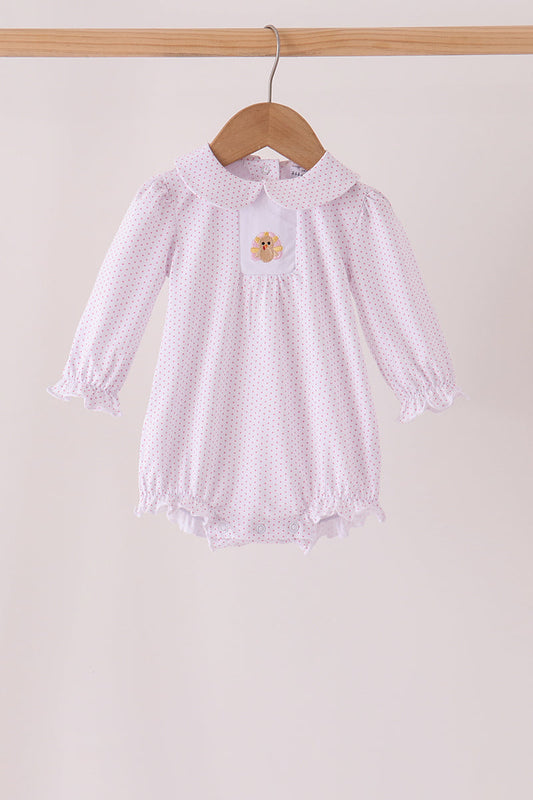 Baby Girl Pink Dot Turkey Embroidery Ruffle Bubble