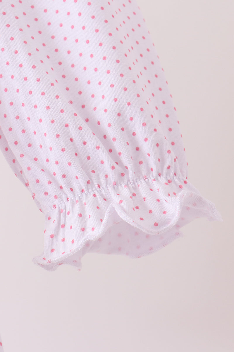Baby Girl Pink Dot Turkey Embroidery Ruffle Bubble