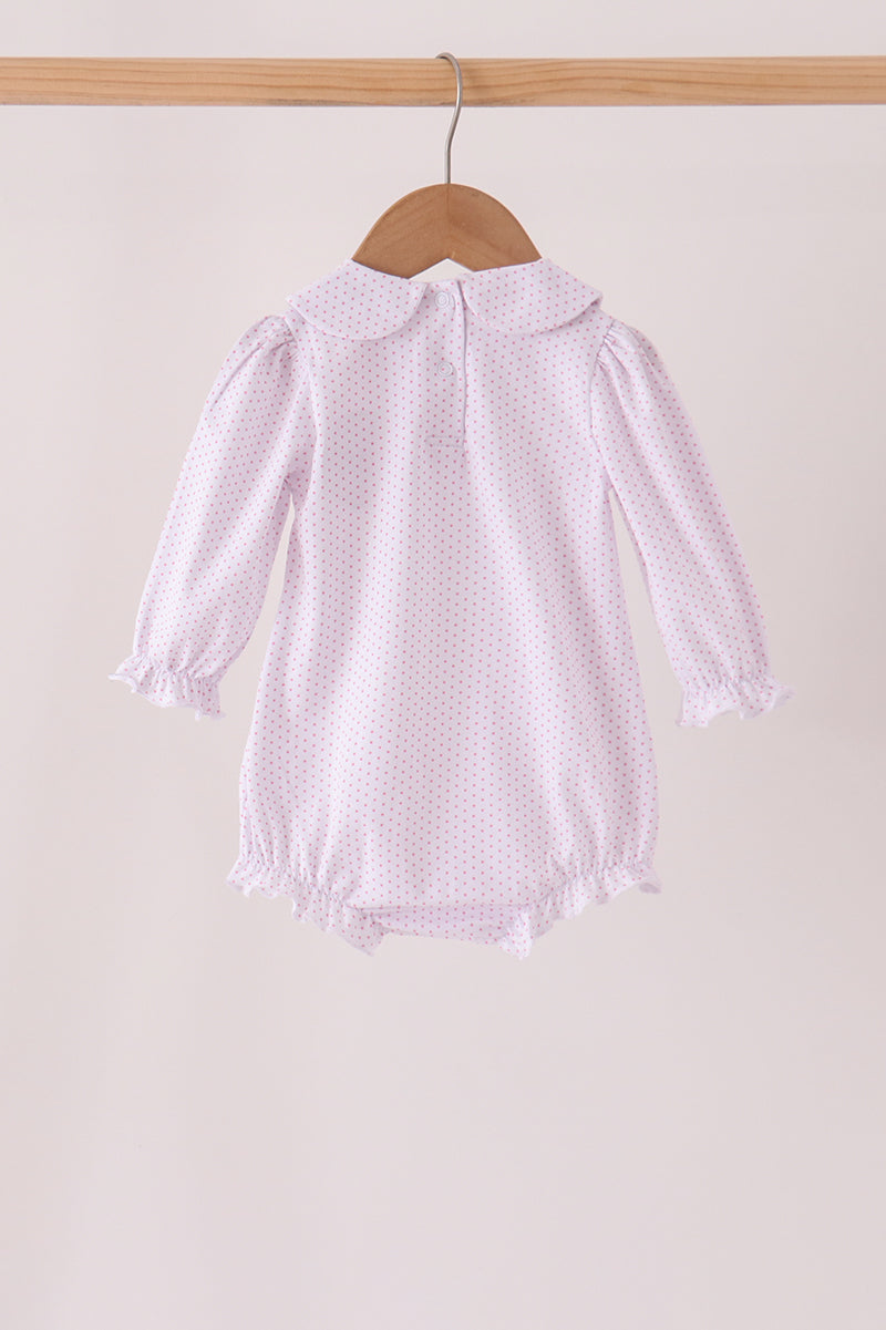 Baby Girl Pink Dot Turkey Embroidery Ruffle Bubble