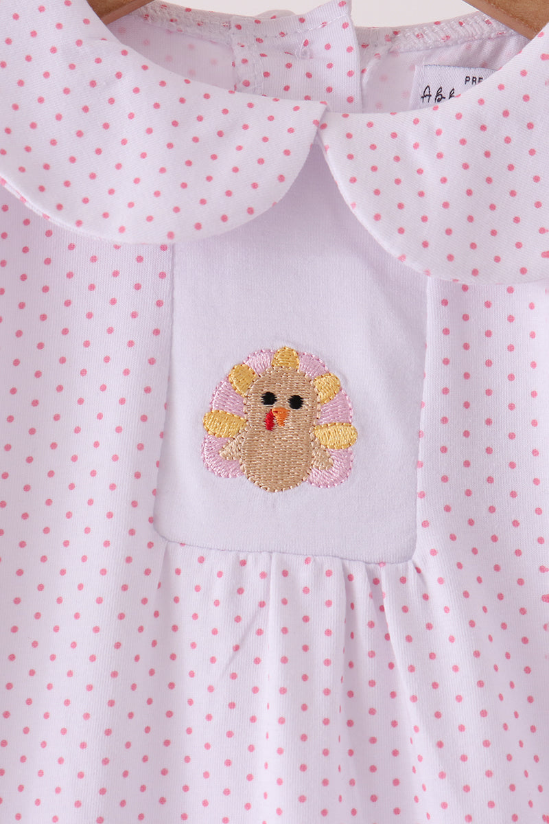 Pink Dot Turkey Embroidery Dress