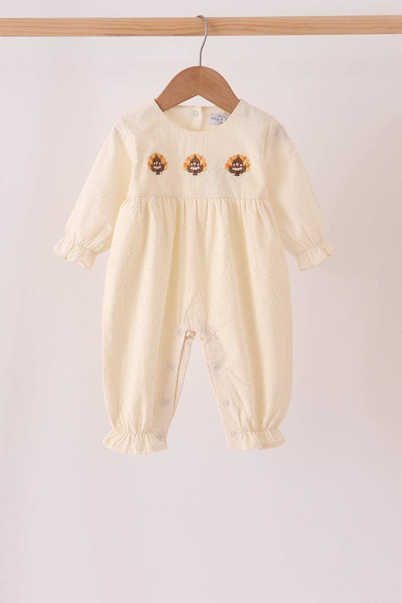 Baby Girl Creme Turkey Embroidery Romper