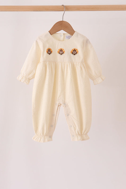 Baby Girl Creme Turkey Embroidery Romper