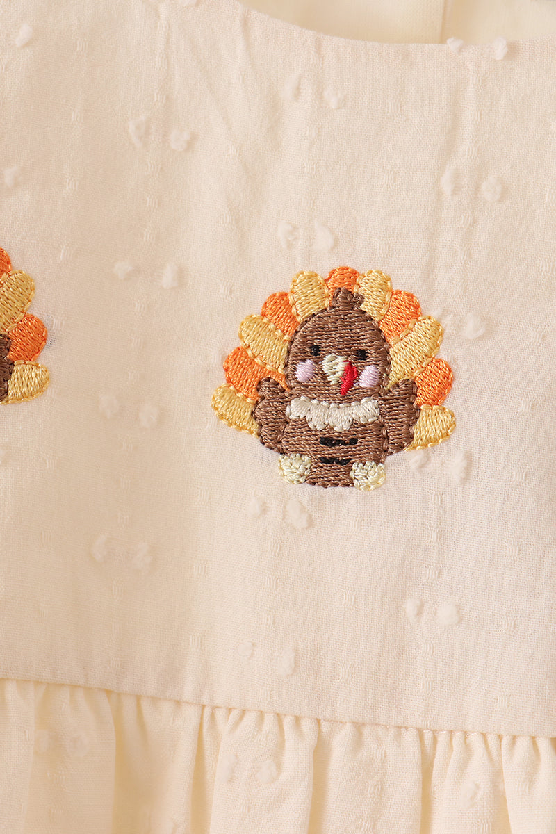 Baby Girl Creme Turkey Embroidery Romper