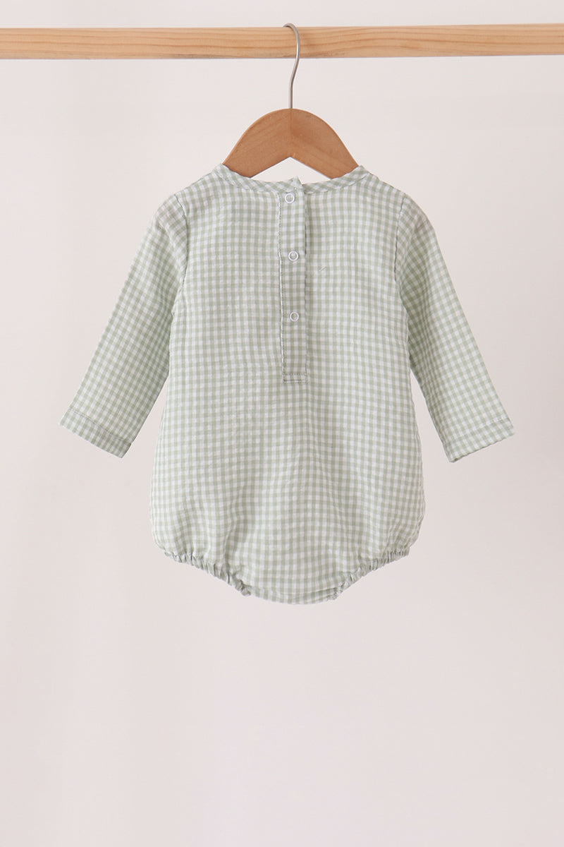 Boys Sage Turkey Embroidery Gingham Bubble