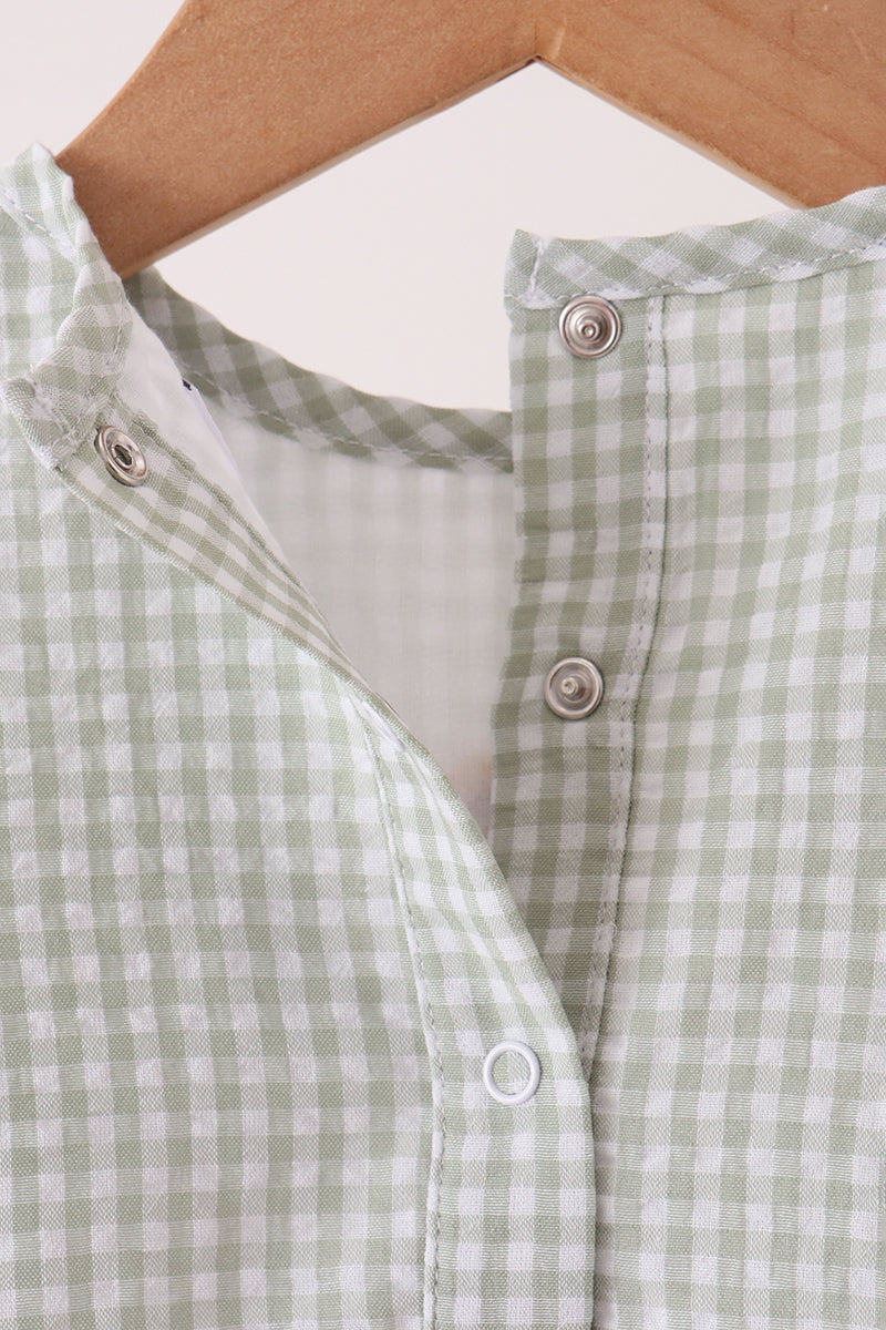 Boys Sage Turkey Embroidery Gingham Bubble
