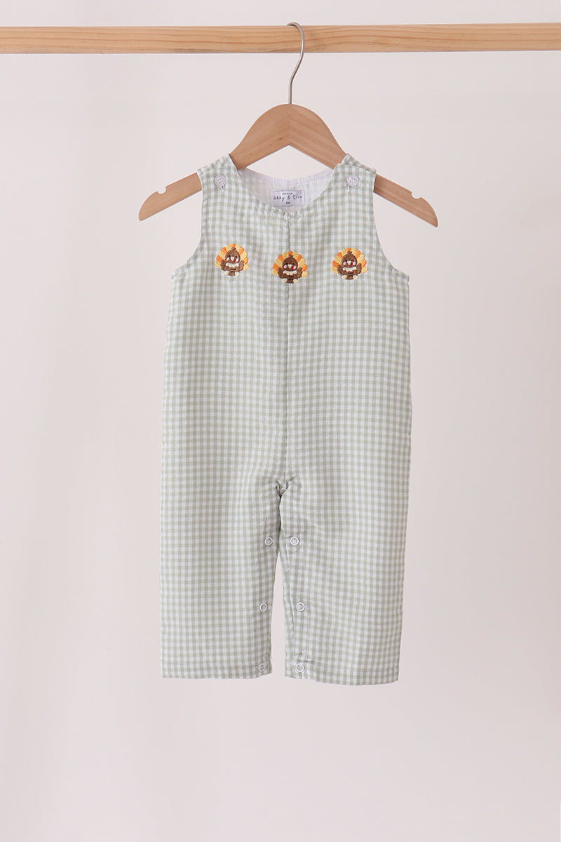 Baby Boys Sage Turkey Embroidery Gingham Jonjon