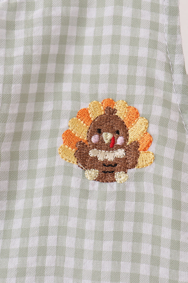 Baby Boys Sage Turkey Embroidery Gingham Jonjon