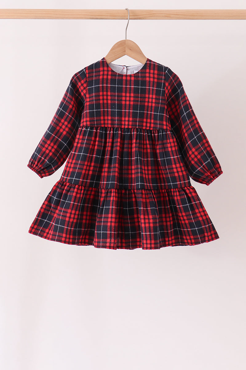 Baby & Girls Red Plaid Long Sleeve Dress