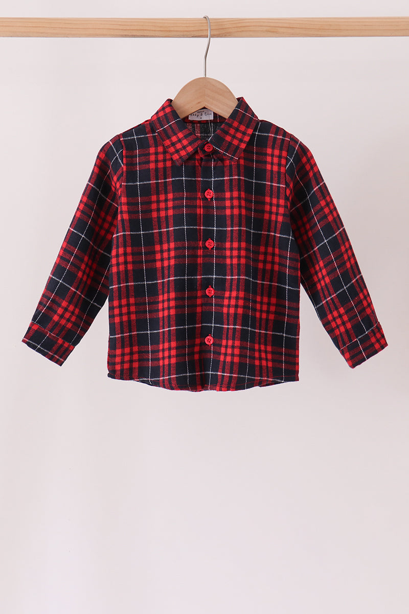 Boys Red Plaid Button Down Flannel Shirt