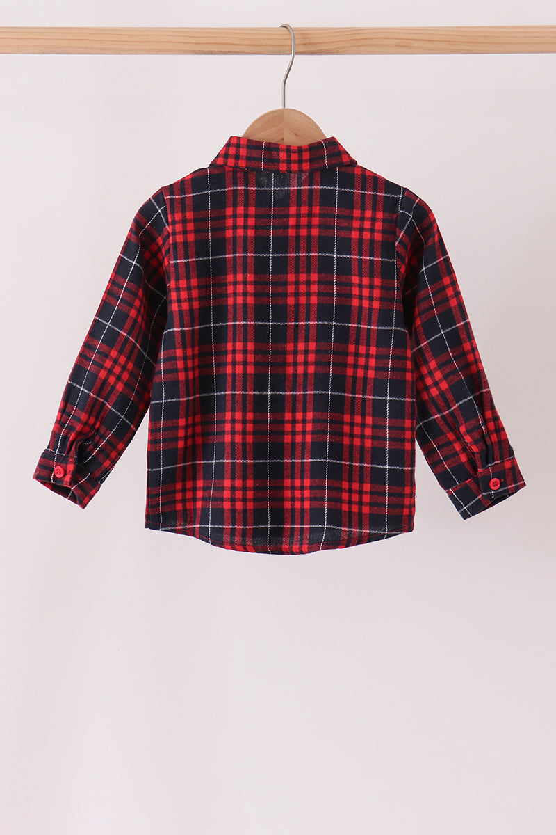 Boys Red Plaid Button Down Flannel Shirt