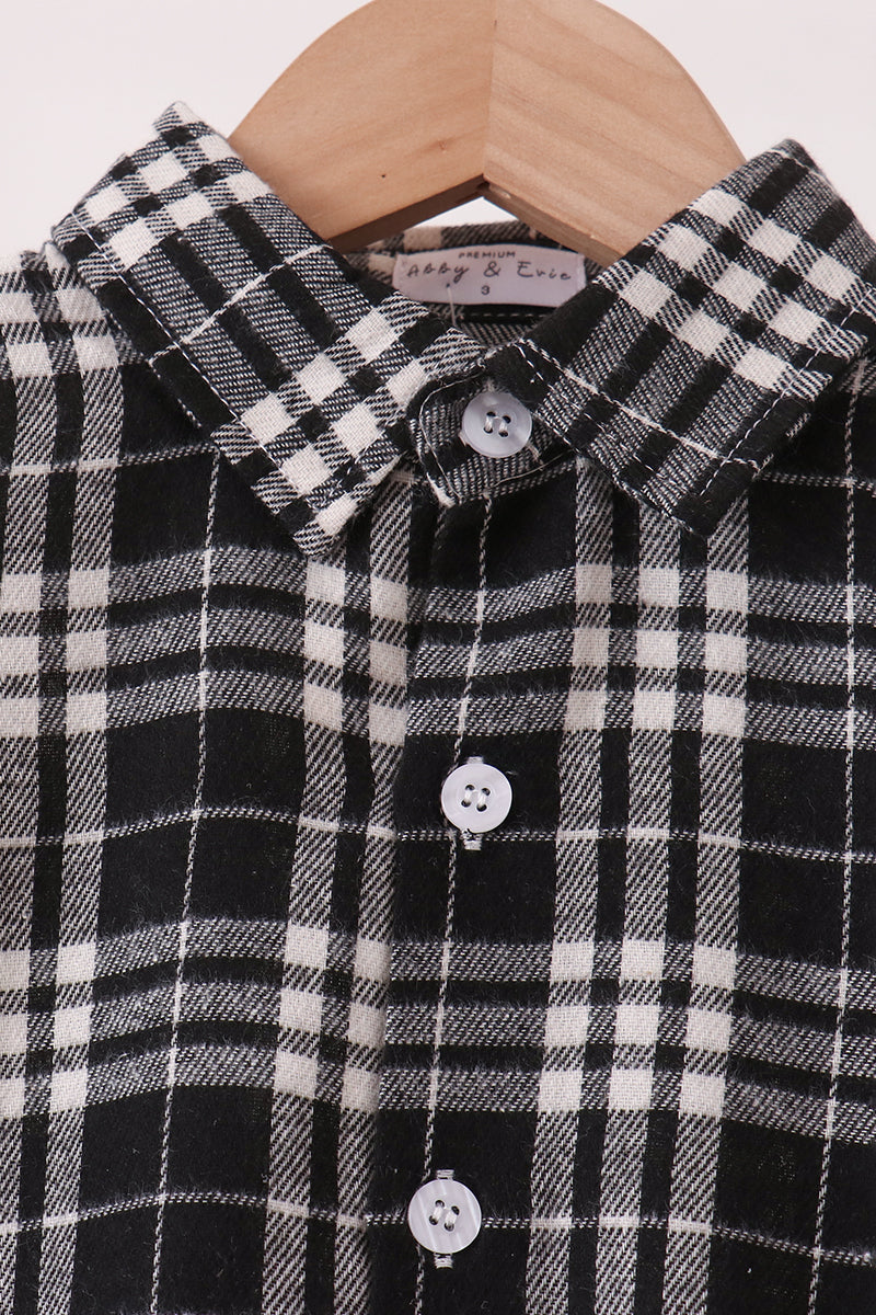 Boys Black & White Plaid Button Down Flannel Shirt