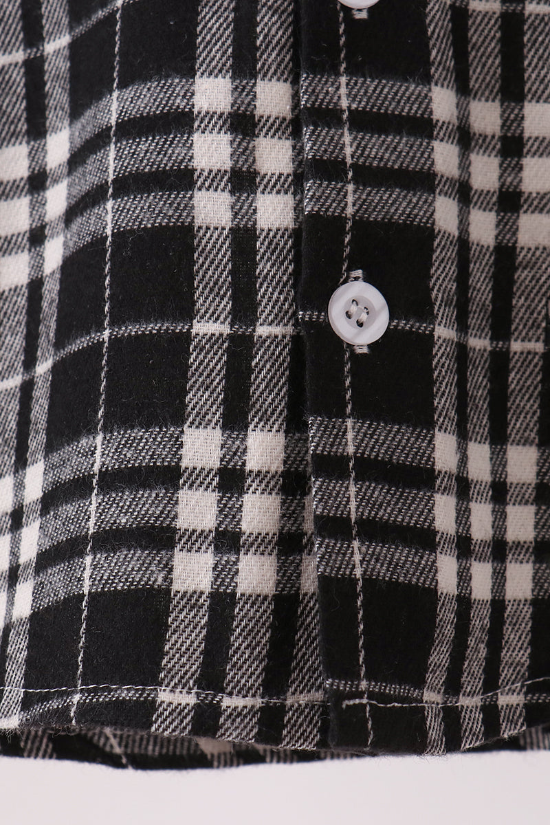 Boys Black & White Plaid Button Down Flannel Shirt