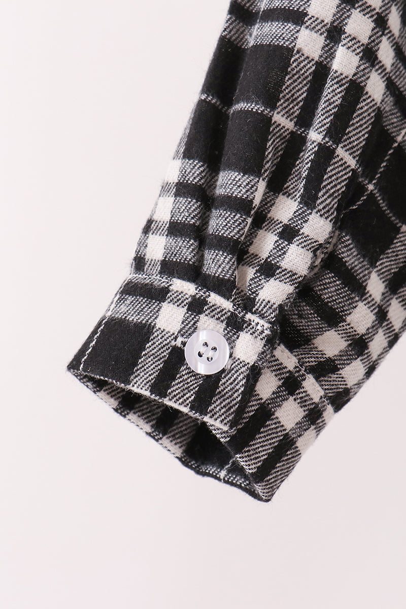 Boys Black & White Plaid Button Down Flannel Shirt
