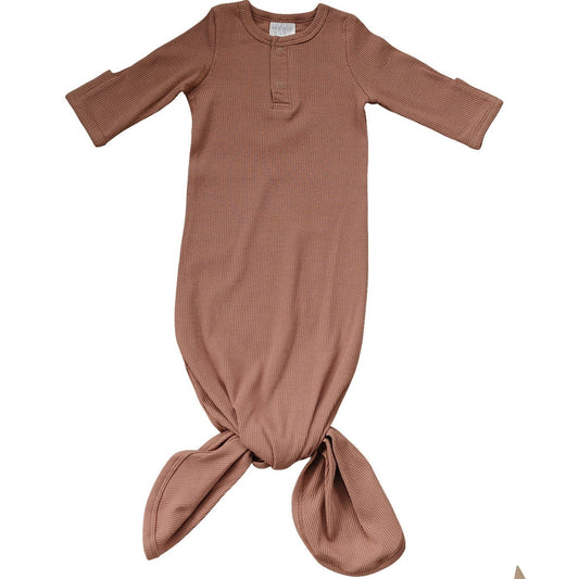 Baby Girl Dusty Rose Organic Cotton Ribbed Knot Gown