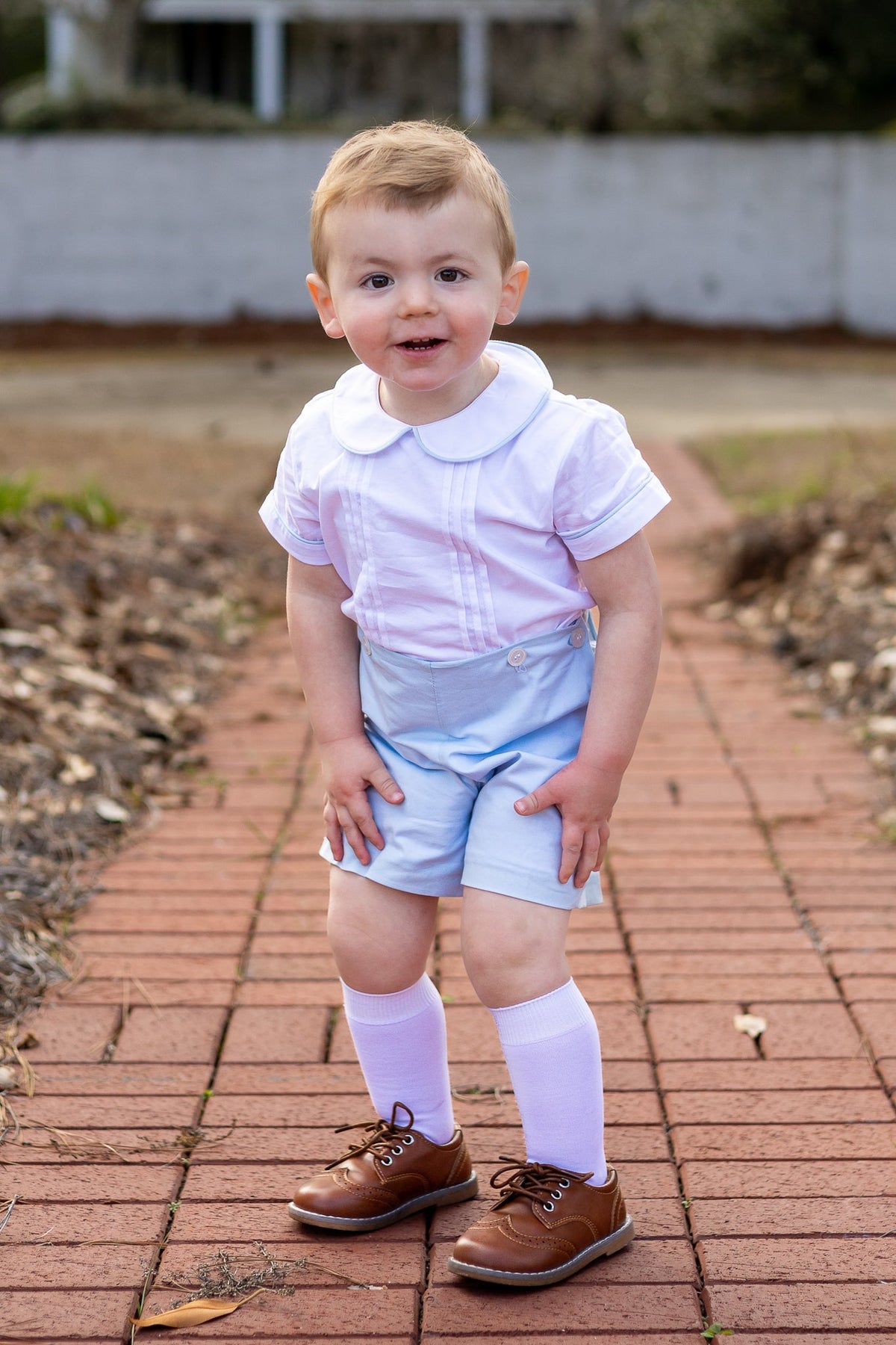 Sterling Boys Blue Heirloom Button-On Shorts Set
