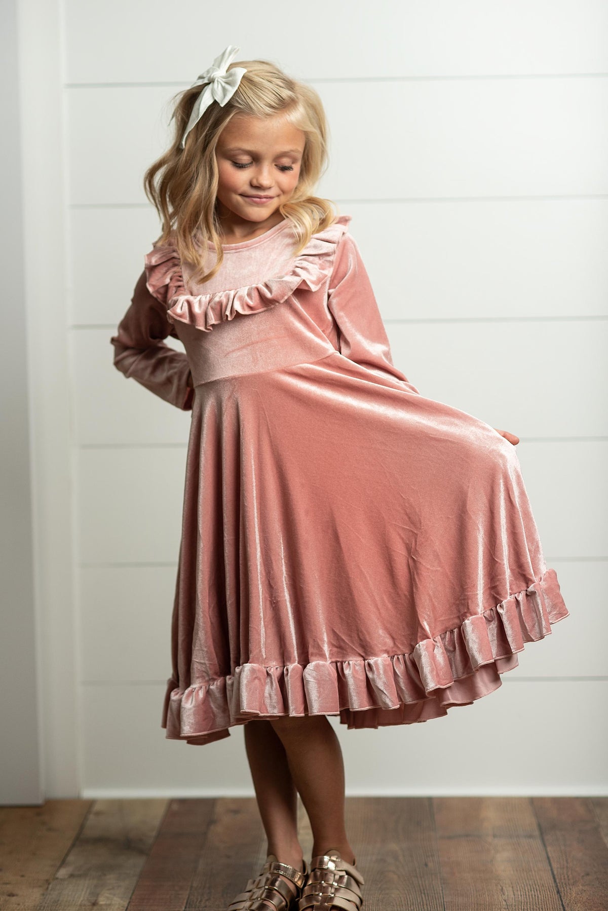 Girls Pink Velvet Dress