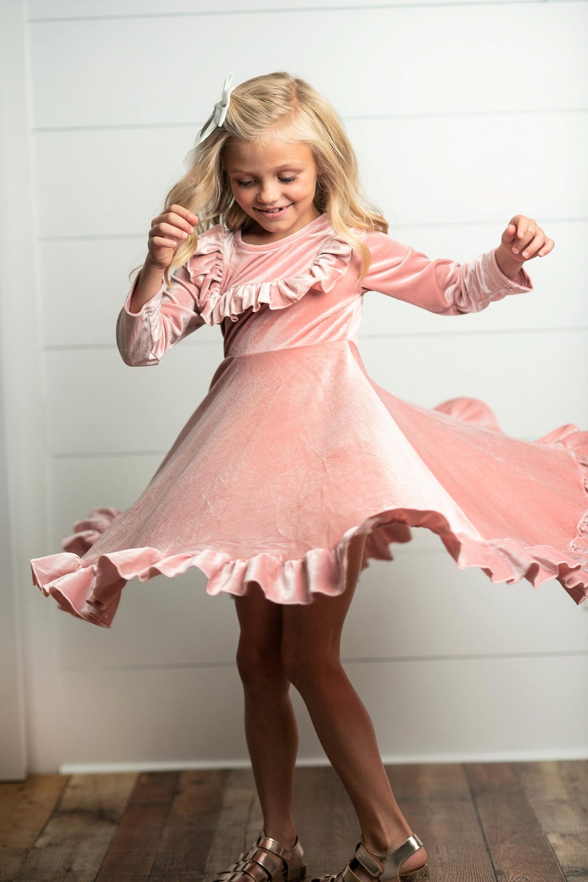 Girls Pink Velvet Dress