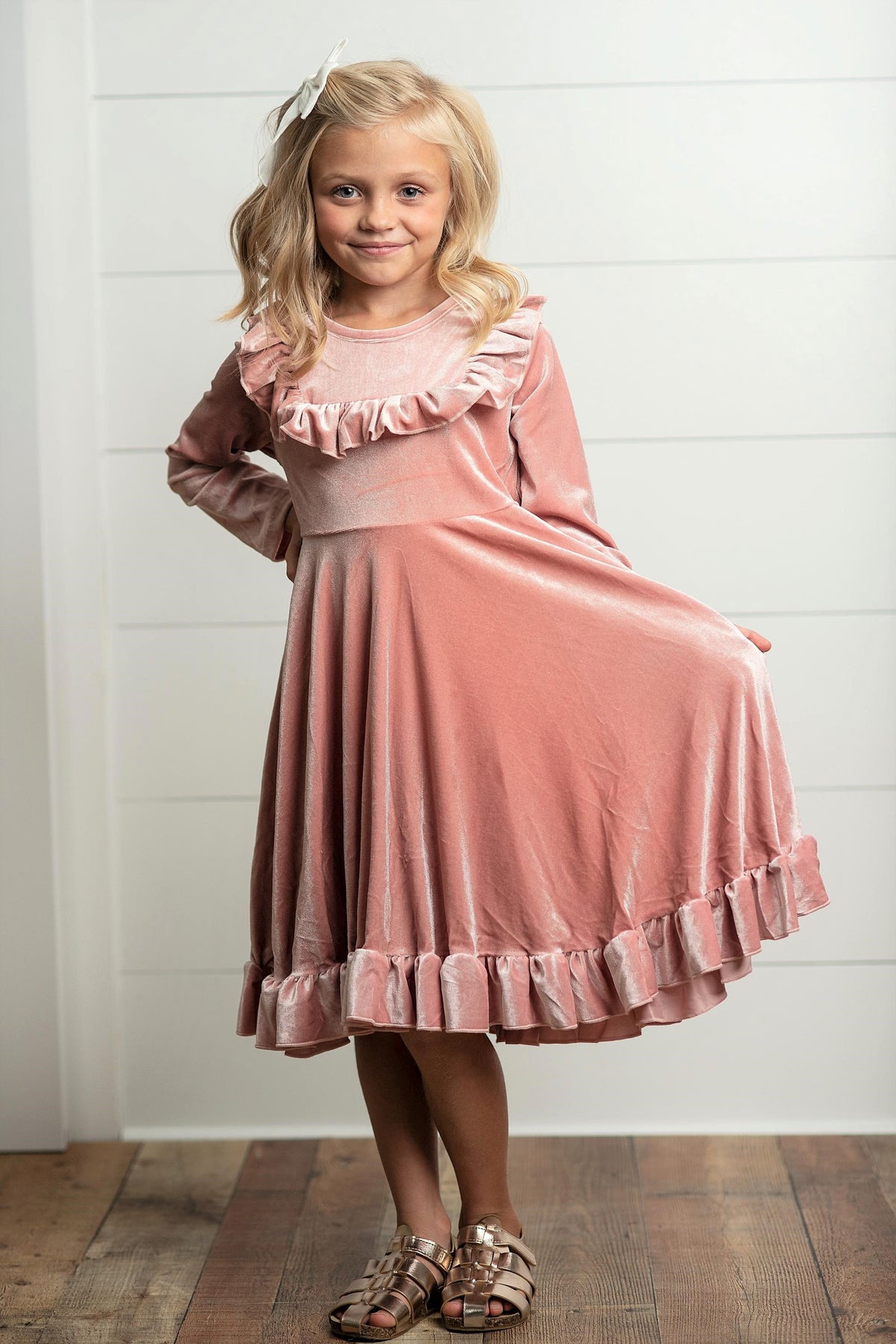 Girls Pink Velvet Dress