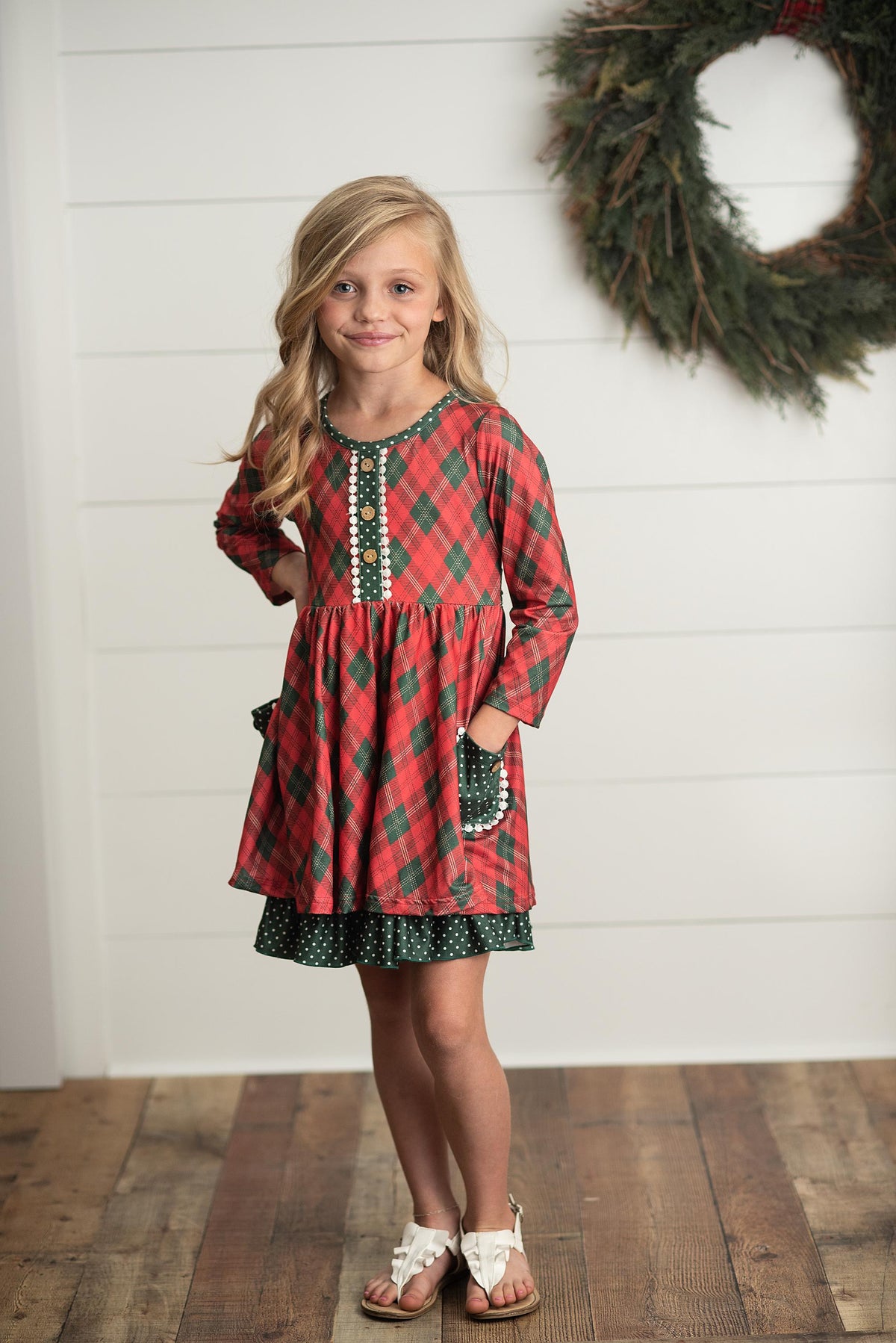 Girls Red Green Plaid Dress